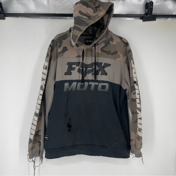 Vintage Y2K Fox Racing Camo Moto Hoodie Sweatshirt Large Motocross Distressed - Picture 1 of 8